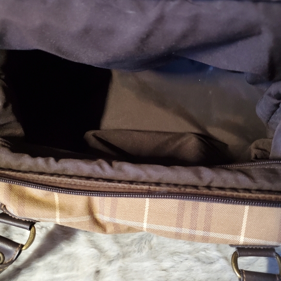 Eddie Bauer Brown Tan Plaid Double Handle Weekender Bag - Picture 8 of 11